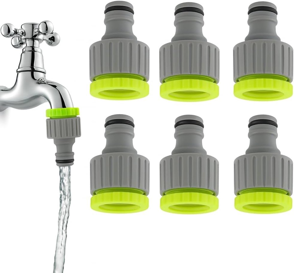 SnelShoppen - 6-Delige Tuinslang Adapter Set, 2-in-1 Waterkraan Adapter voor 1/2 Inch & 3/4 Inch Slangen, Snelle Aansluiting voor Tuin en Buiten, UV-b