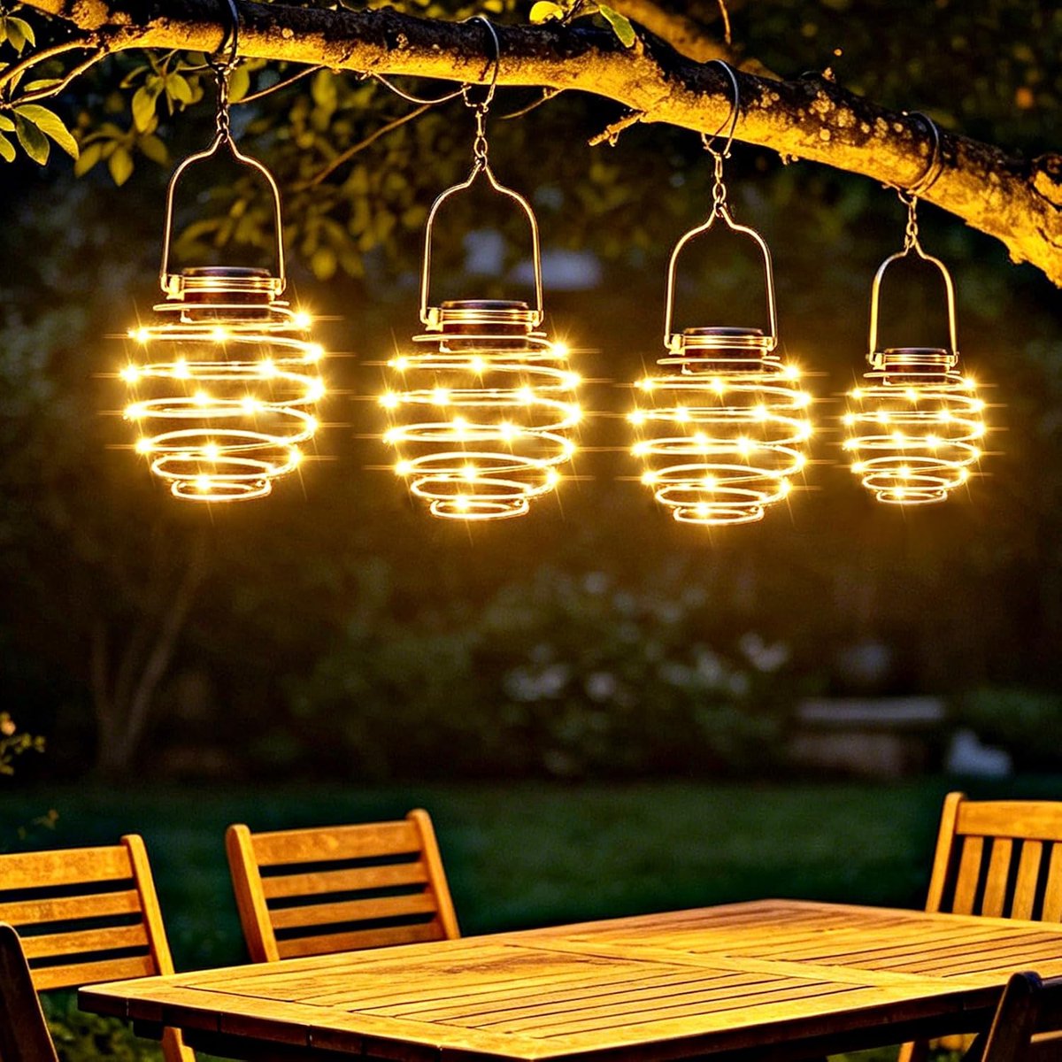 SnelShoppen - Set van 4 Spiraalvormige Zonne-Lantaarns voor Buiten - Duurzame LED Hanglamp
