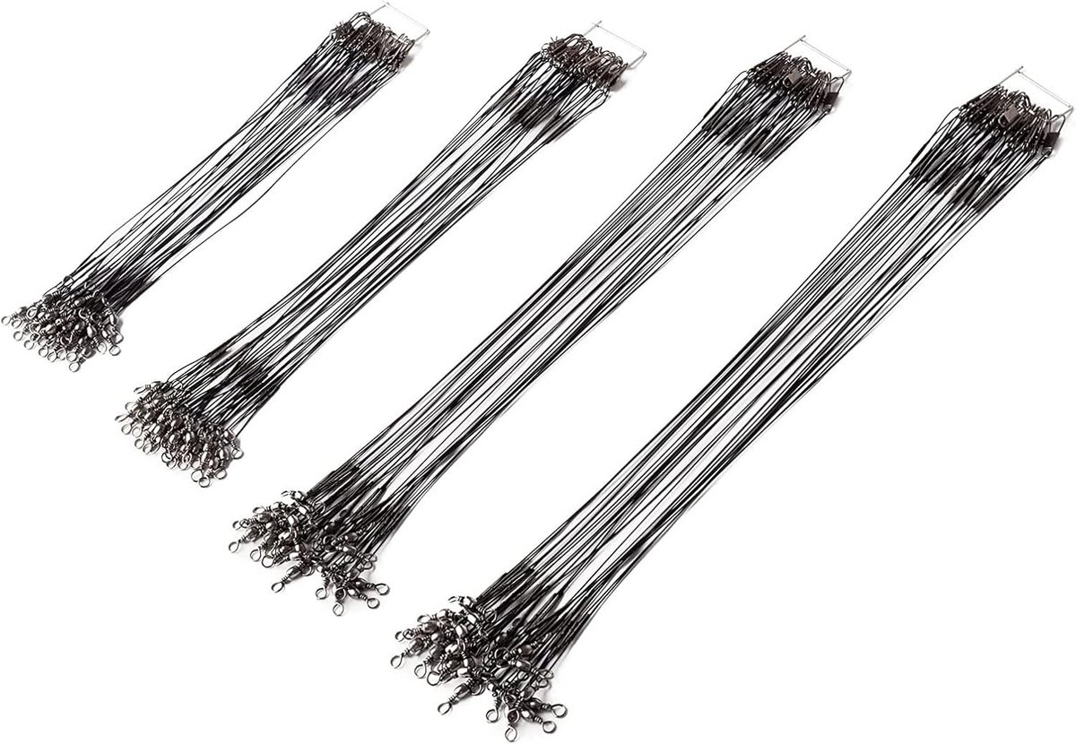 SnelShoppen - 80Pcs Visserslijn Trace Leaders, Anti Bite Visserslijnen met Roestvrijstalen Swivels, Stevige en Duurzame Visserslijnen voor Snoek, 15/2