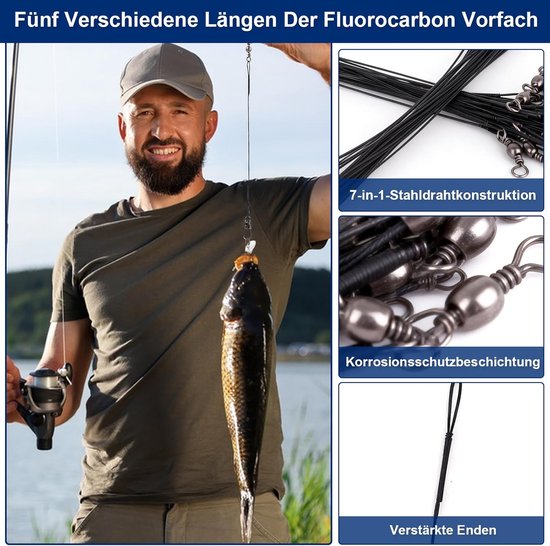 SnelShoppen - 120pcs Fluorocarbon Front Pocket Steel Verbindingsstukken 10/15/20/25/30cm voor Zoetwater en Zoutwater, Geschikt voor Roofvissen zoals S — afbeelding 3