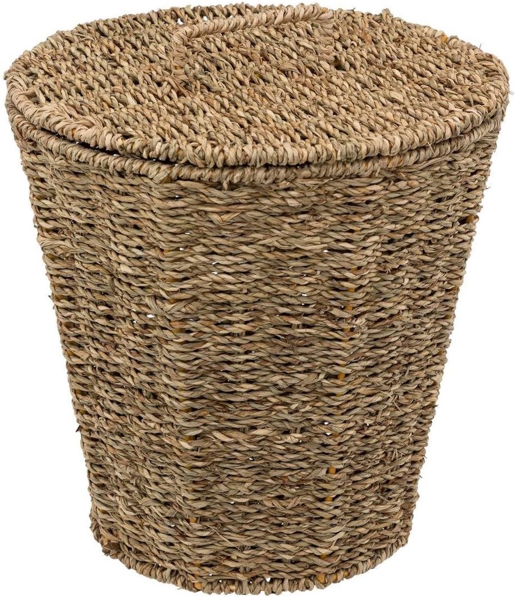 SnelShoppen - Afvalbak met Deksel van Zeewier 9 Liter - Natuurlijke Afvalemmer voor Keuken, Badkamer en Tuin - D 26.5 x H 27 cm