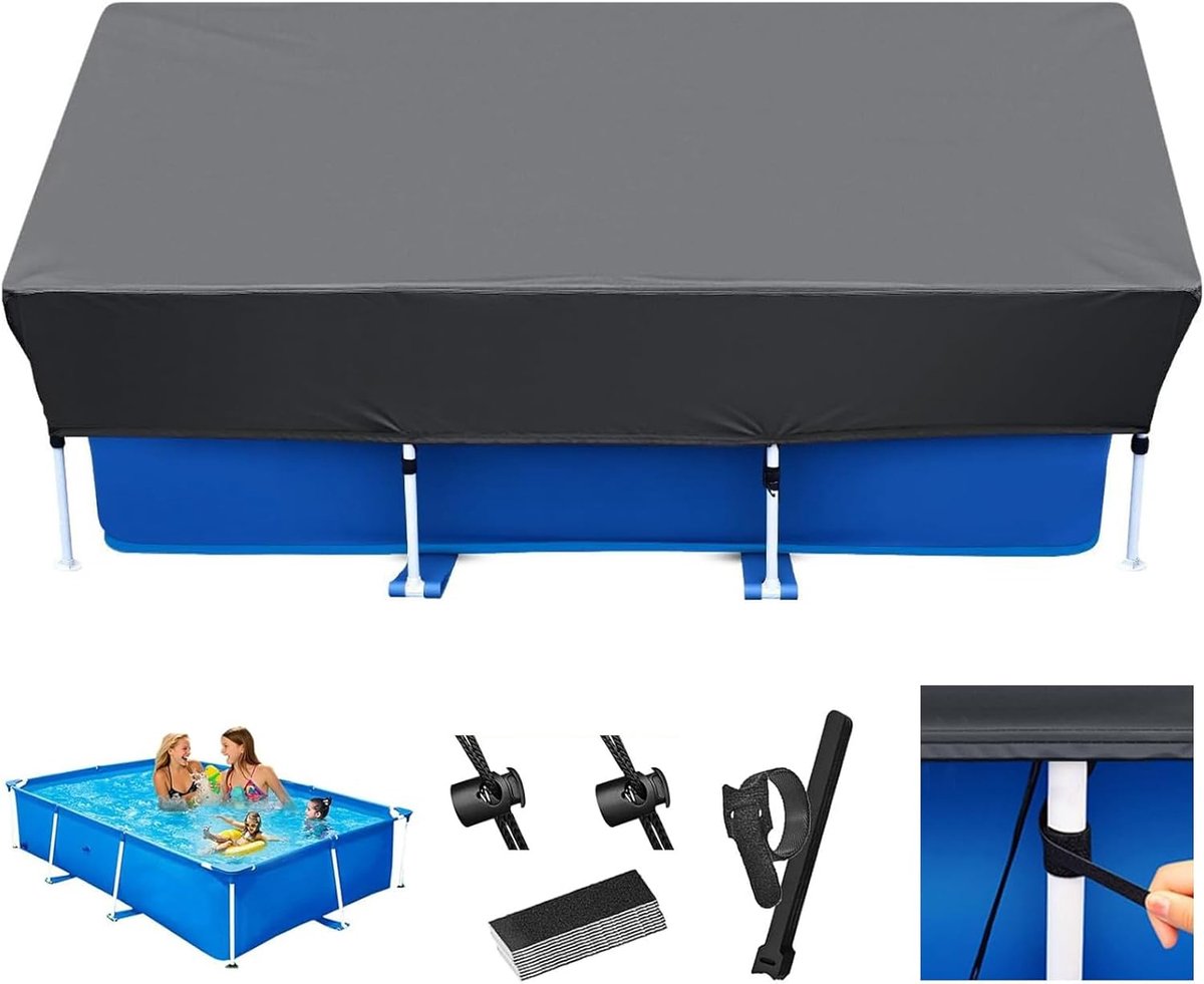 SnelShoppen - Rechthoekige Zwembadafdekking 300x205 cm - Waterdicht Dekzeil met Koorden - UV-bescherming voor Bovengrondse Zwembaden en Tuinmeubelen