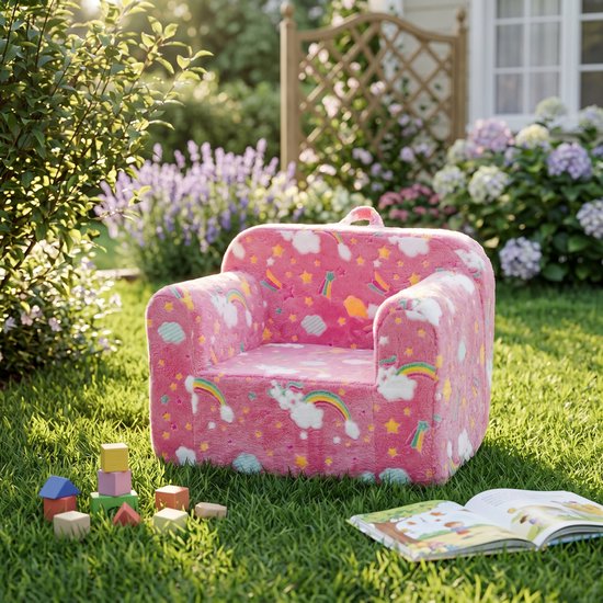 STILVORA Kinderfauteuil 64 x 49 x 49 Cm - Met Armleuningen, Draaggreep En Afneembare Wasbare Hoes - Voor Kinderkamer En Speelhoek - Stof Roze van STILVORA — afbeelding 2