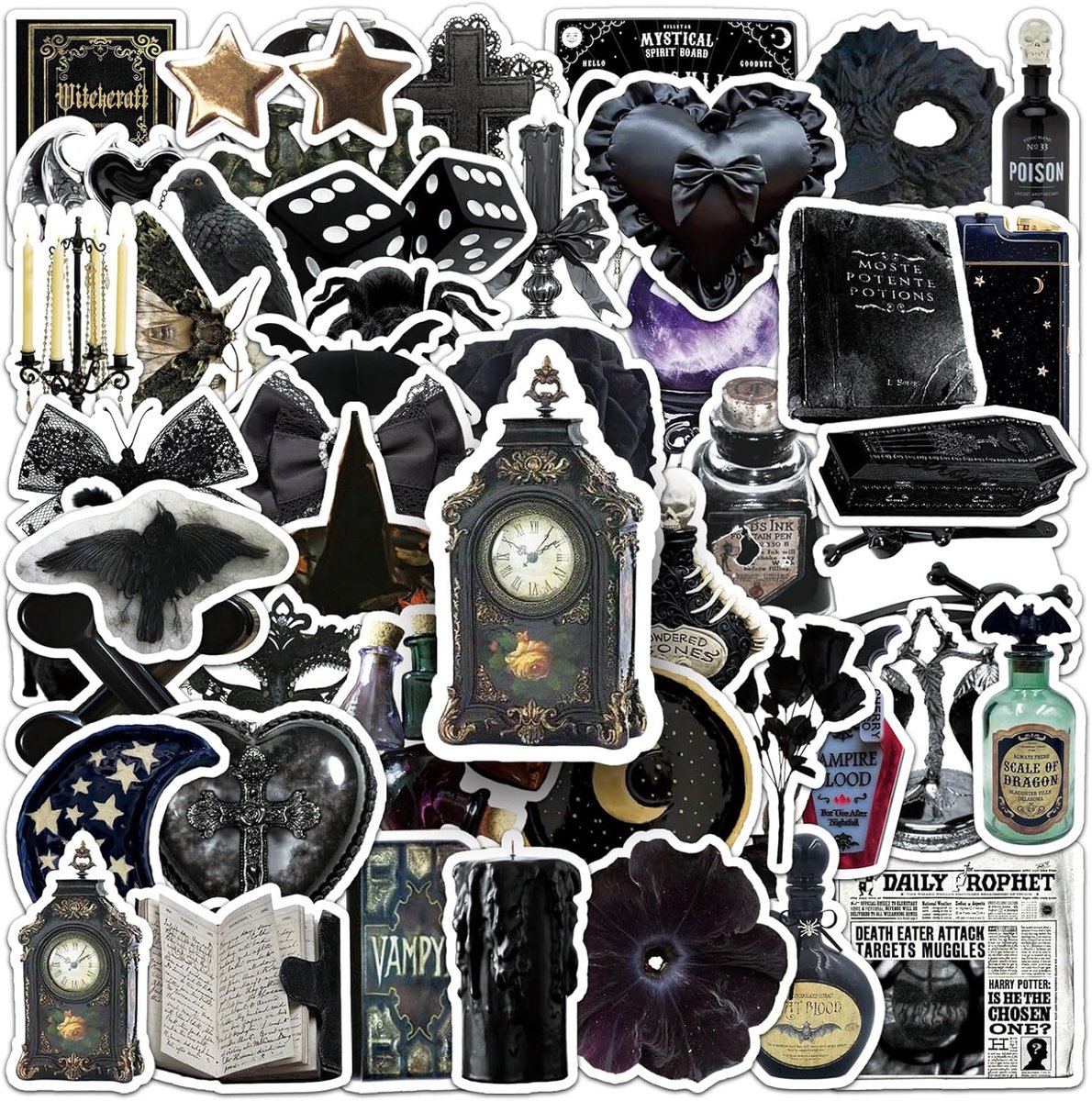 SnelShoppen - 50 Stuks Donkere Gothic Stickers Voor Skateboard, Graffiti, Motorfiets, Fiets, Snowboard, Koffer, Laptop, Auto, Waterdichte Vinyl Sticke