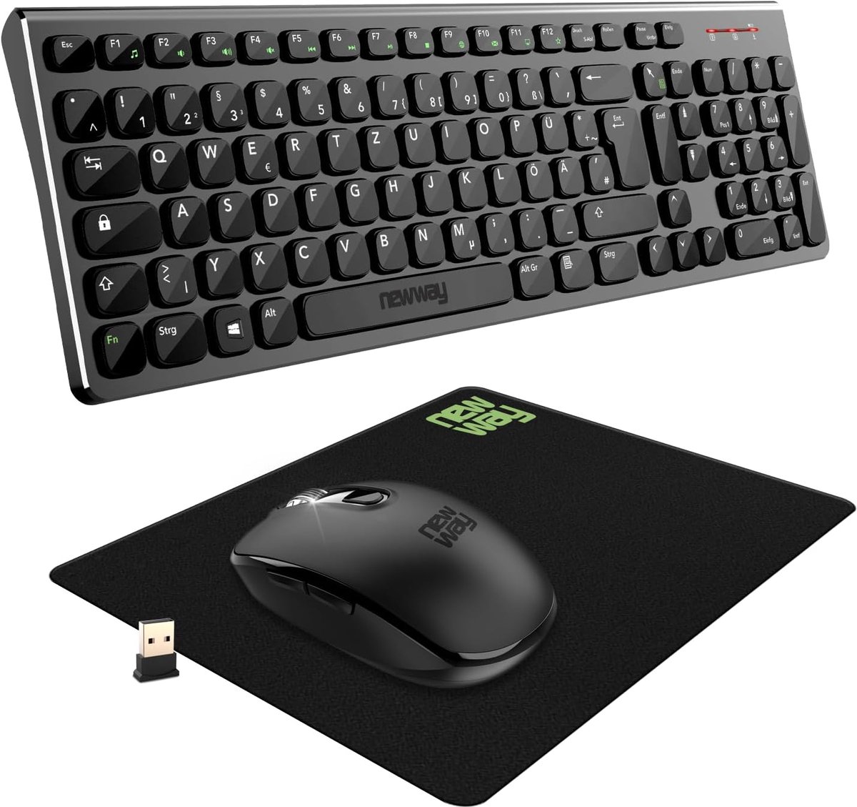 SnelShoppen - Draadloos 2.4GHz Toetsenbord en Muis Set met Muismat – QWERTZ Indeling, 105 Toetsen, 13 Multimedia Toetsen, 6-Knop Muis, USB Ontvanger –