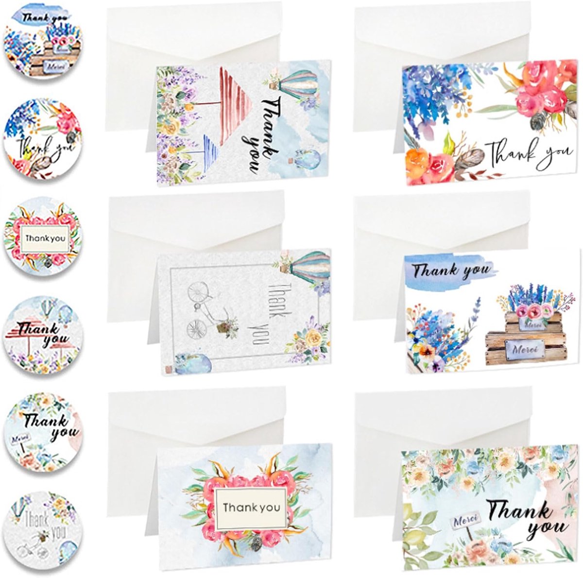 SnelShoppen - Elegante Bedankkaarten Set met Enveloppen en Stickers - Floral Motief - Ideaal voor Huwelijk, Verjaardag, Doop, Babyshower - 20 Stuks