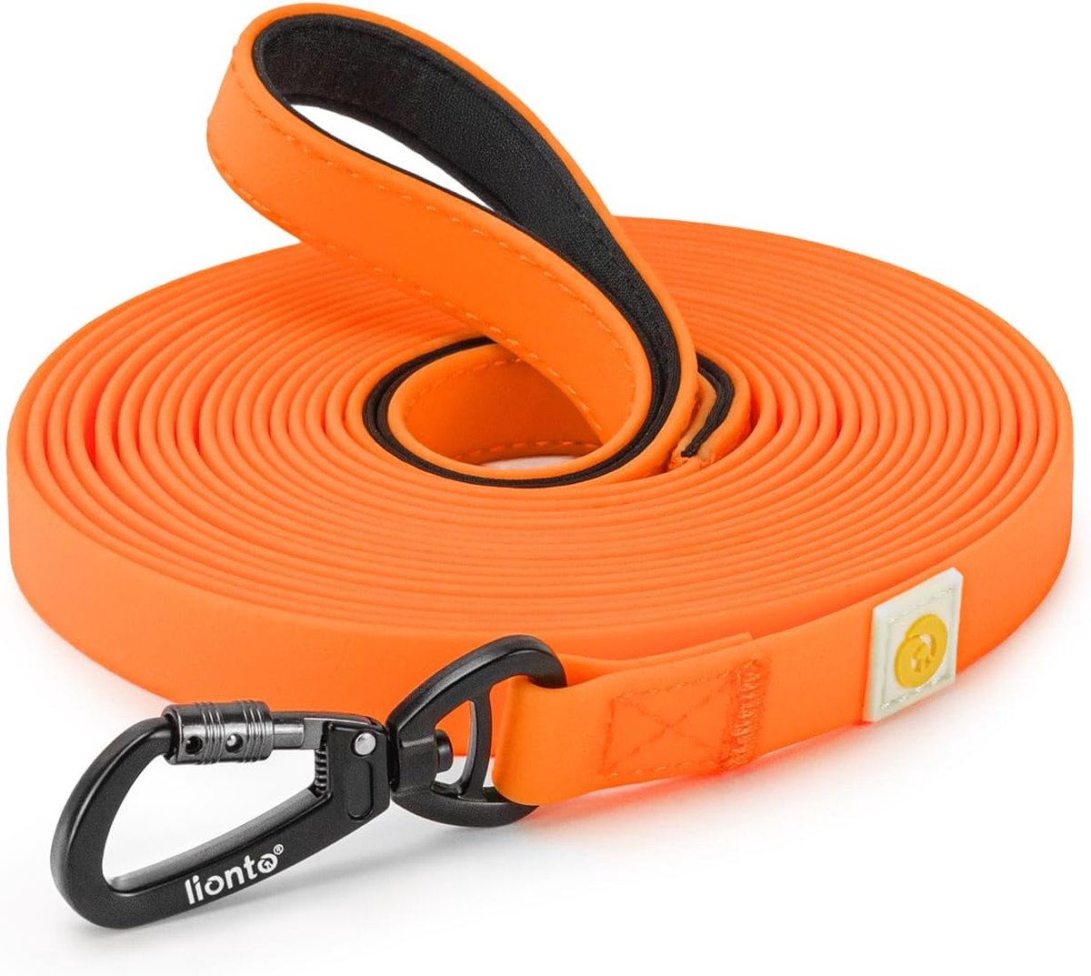SnelShoppen - Waterproof Hondenlijn met 360° Veiligheidskarabijnhaak 15 m, Stevige Nylon Hondentuig met PVC Coating, Oranje, Ideaal voor Training en B