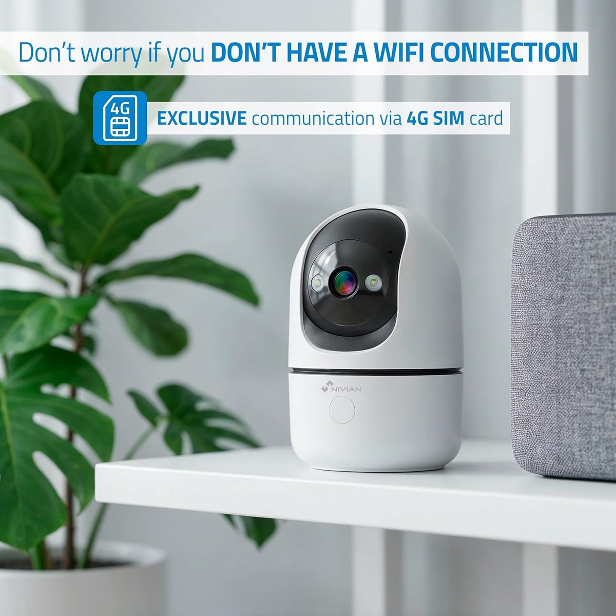 SnelShoppen - Indoor Beveiligingscamera 4G met Data Kaart, 3MP SuperHD 2K, Nachtzicht, AI Personenherkenning, Auto Bewaking, Twee-Weg Audio, Beweging