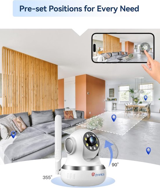 Bewakingscamera 4G LTE binnen met simkaart 360° PTZ IP-camera bewegings-/mensenherkenning automatische tracking nachtzicht 2-weg audio insteken - indoor. van Nivudo — afbeelding 3