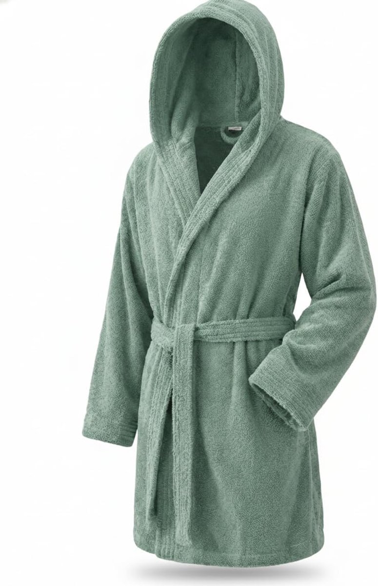 SnelShoppen - Luxe Badjas voor Heren en Dames, 100% Katoen, 500 g/m², Met of Zonder Kap, Zacht en Absorberend, Watergroen, XXL, Ideaal voor Douche, Sp