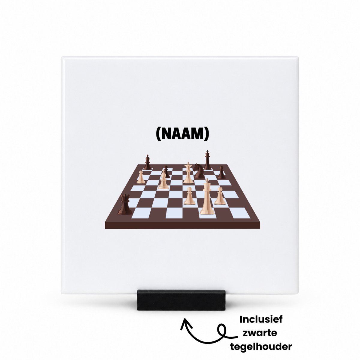 Hacebo Schaken met eigen naam tegeltje met tegelhouder - Schaken - Schaker - tegeltjes met tekst - Denksport - spreuktegels - 10.8x10.8 CM Wit