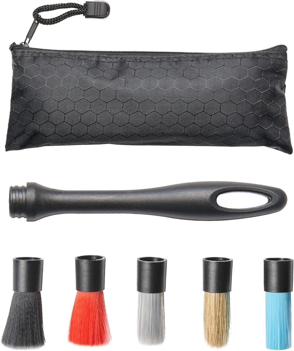 SnelShoppen - 5-in-1 Interchangeable Detail Brush Set - Auto Reinigingsset met Zachte Borstels voor Interieur, Inclusief Velgborstel, Perfect voor Aut