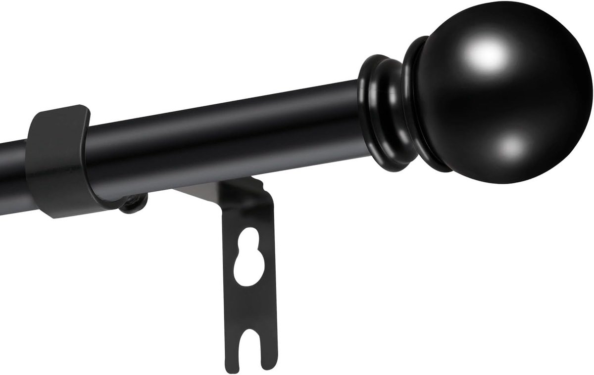 SnelShoppen - Uittrekbare Gordijnroede 16 mm 67-307 cm Mat Zwart met Ronde Einden voor Keuken Slaapkamer Raamdecoratie