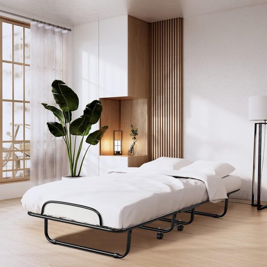 Opklapbed met matras - Logeerbed inklapbaar - Extra slaapplaats - Traagschuim matras - 190 x 80 cm - Wit — afbeelding 4