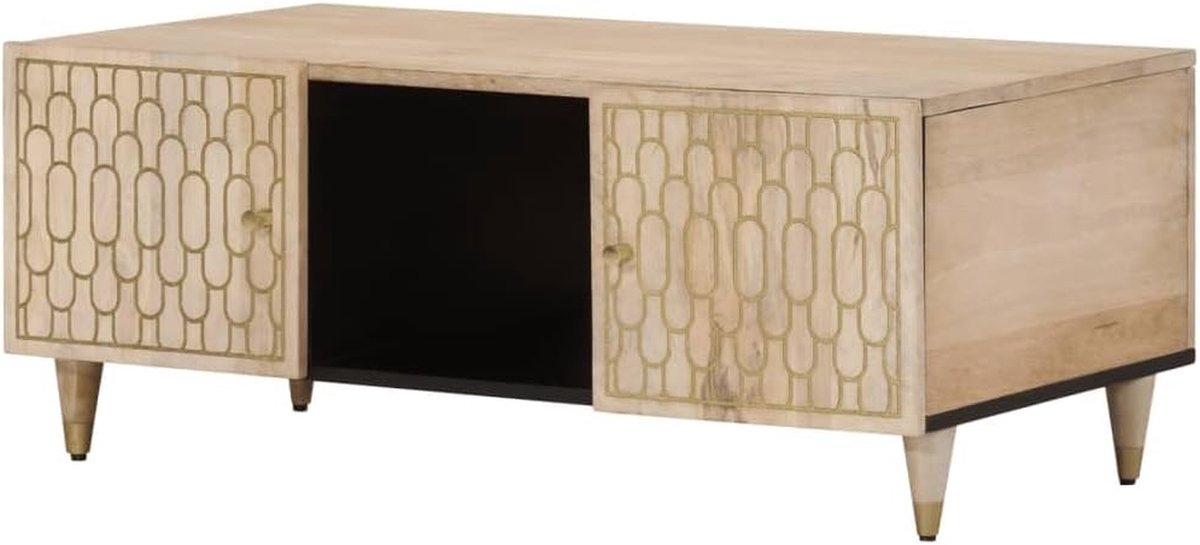 Houten salontafel - Bijzettafel met opbergruimte - Woonkamer inrichten - Handgesneden design - 100 x 54 x 40 cm - Bruin