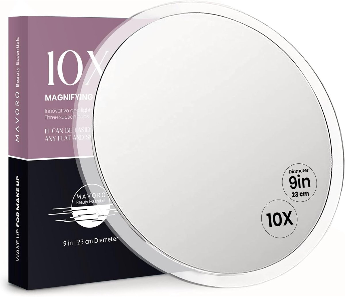 SnelShoppen - 23 cm Vergrotingsspiegel met 10X Vergroting | Draagbare Make-up & Cosmeticaspiegel met 3 Sterke Zuignappen | Perfect voor Reis, Thuis, F