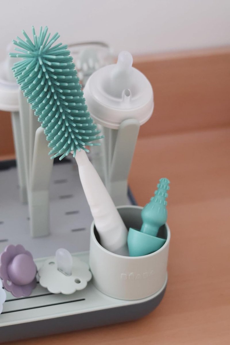 Thijox - Flessenborstel en Speenborstel van Ultrazachte Siliconen, Zacht en Gestructureerd Mondstuk, Ergonomische Handgreep, Saliegroen, Voor Babyfles