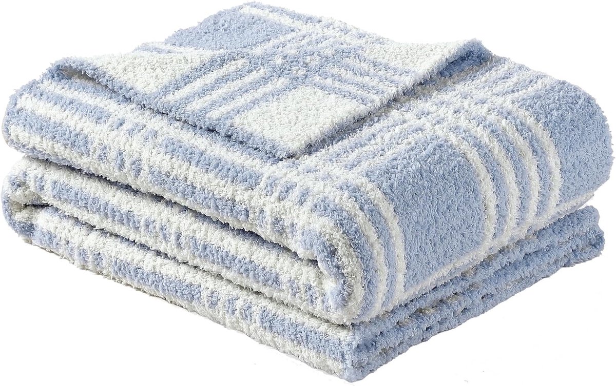 SnelShoppen - CREVENT 30"X40" Gezellige Zachte Warme Gebreide Baby Deken voor Meisjes en Jongens - 75x100cm Microfleece, Schattig Lijn Geruit Blauw -
