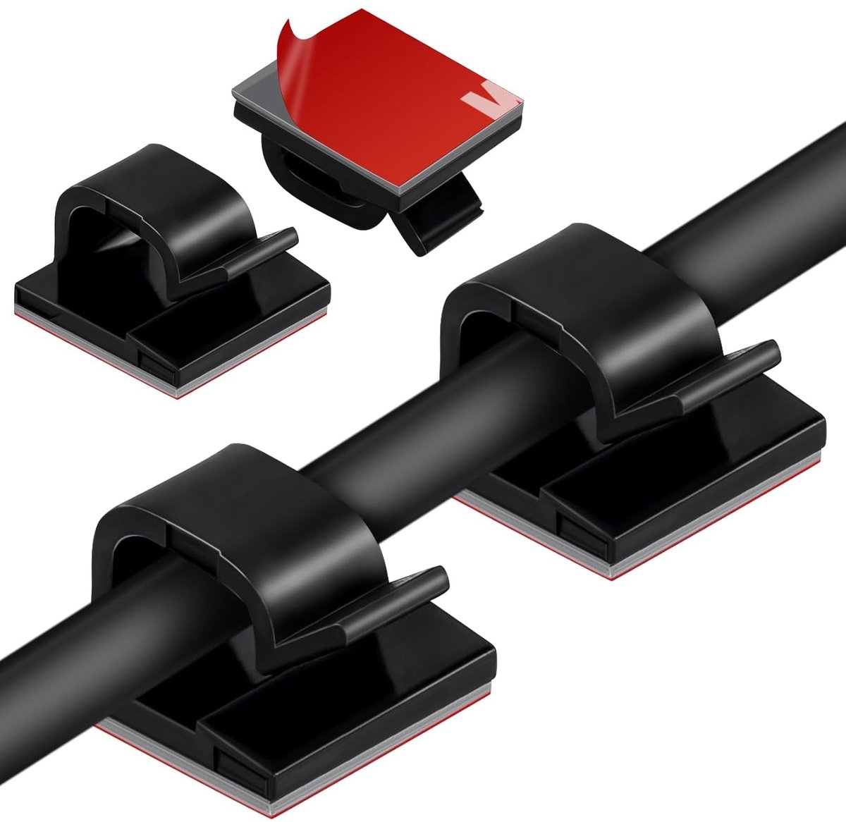 SnelShoppen - Zwarte Zelfklevende Kabelclips, 70 Stuks Kabelbeheerclips voor Auto, Kantoor, Thuis, Bureau, Muur, Kerstdecoraties, Sprookjeslicht, Draa