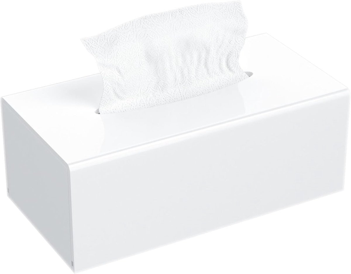 SnelShoppen - Acryl Tissue Box Houder Witte Doekjesbox met Magnetische Afdekking 25x13x9 cm voor Eetkamer Badkamer Slaapkamer Kantoor Salontafel Auto