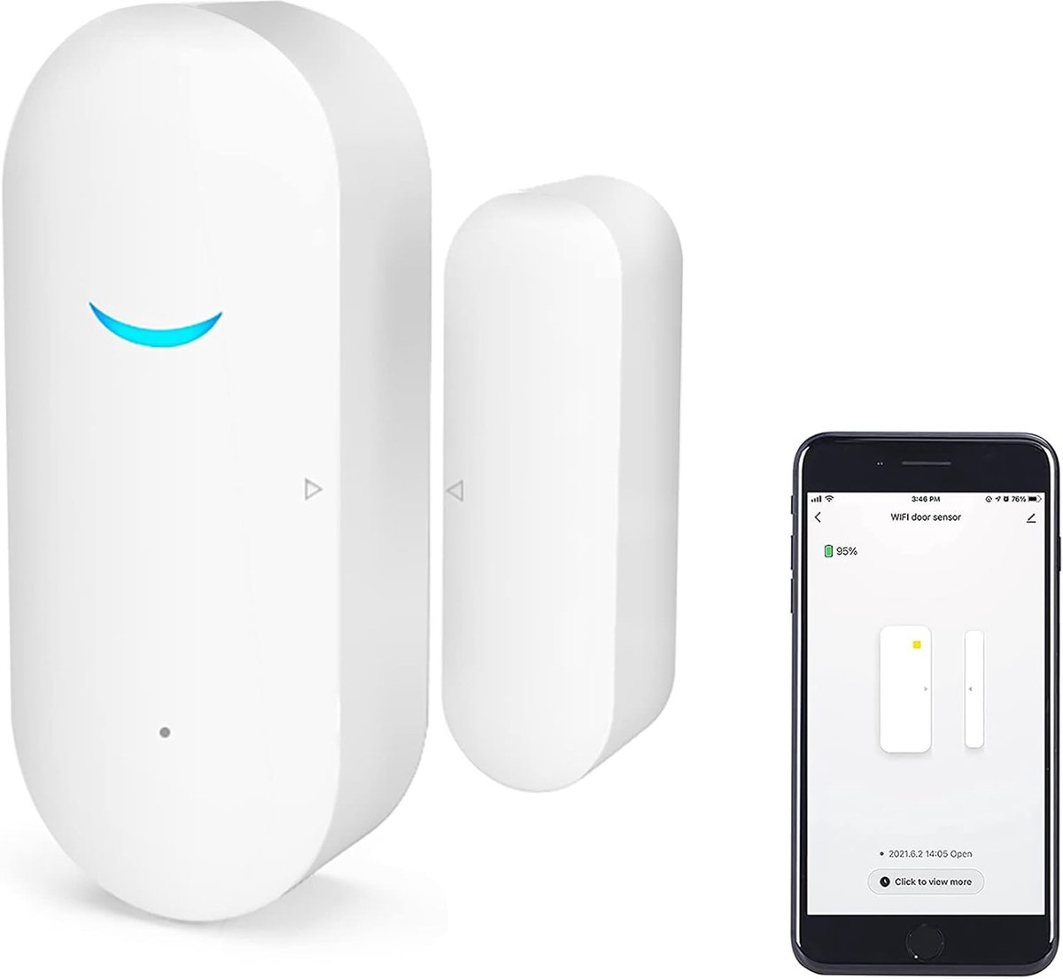 SnelShoppen - Wifi-deurraamsensor, Smart Window Detector, Tuya-alarm, draadloze raamsensor, Home Security System, compatibel met Alexa en Google Assis