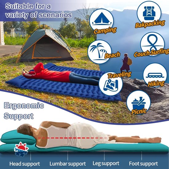 Thijox - Zelfopblazend Campingmatras met Voetpomp & Kussen - Ultralichte Waterdichte Luchtmatras voor Kamperen, Trekking, Vissen - 200x70cm, Compact P van Thijox — afbeelding 4