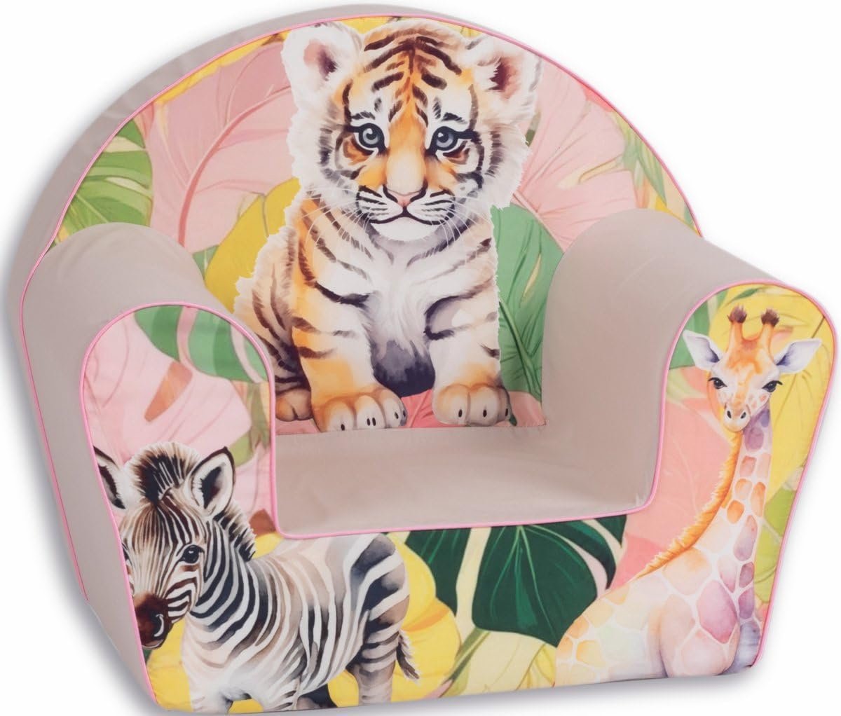 SnelShoppen - Kinderstoel voor Peuters, Lichtgewicht en Comfortabel, Afneembare Wasbare Overtrek, Zachte Schuimvulling, Roze Jungle-Tijger, Voor Kinde