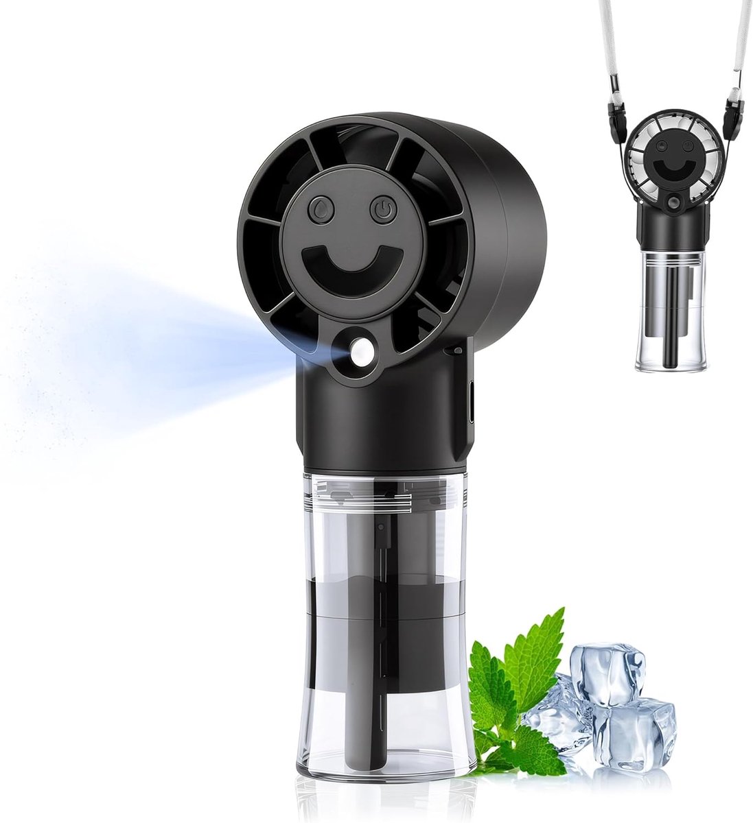SnelShoppen - Handbediende Mistventilator Draagbare Mini Handventilator met Waternevelspray USB Oplaadbaar 4 Snelheden voor Kantoor Studeren Reizen Ka