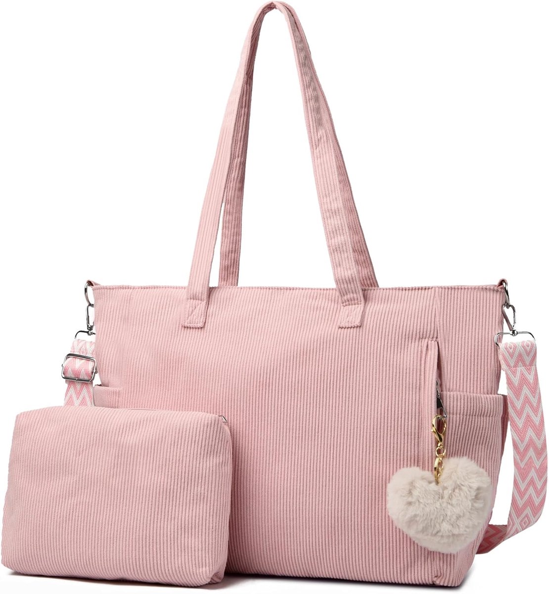 SnelShoppen - Grote Cord Tote Bag Dames Schoudertas - Stijlvolle Shopper Handtas voor Werk, Kantoor, Reizen, Winkelen, School - Ruime Organisatie - Mo