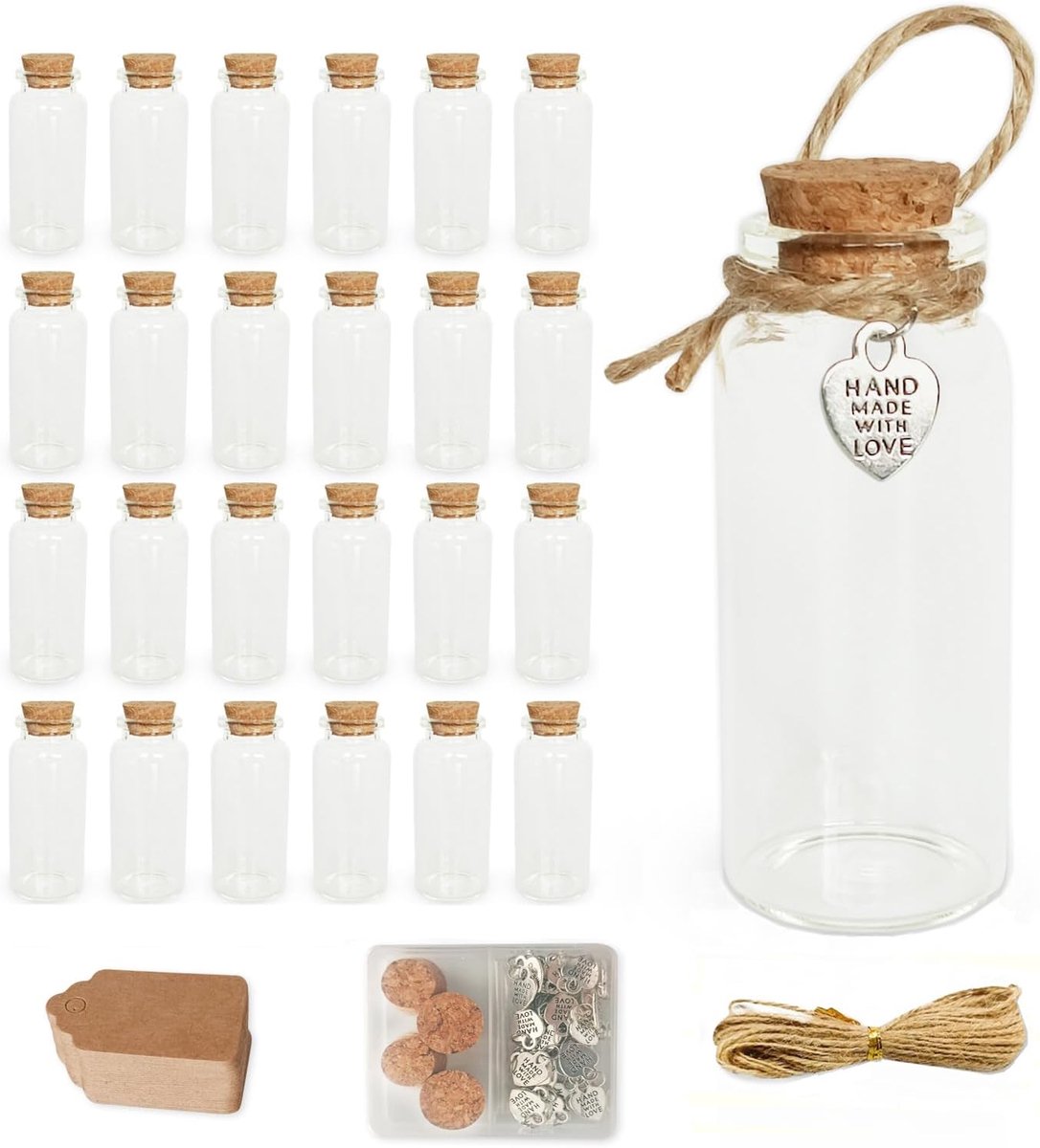 SnelShoppen - Glazen Flesjes Met Kurk 24 Stuks 25ml Mini Flesjes Glas Kleine Glazen Potjes Met Kurk Voor Decoratie, Crafts, Feesten, Keuken, Tuin