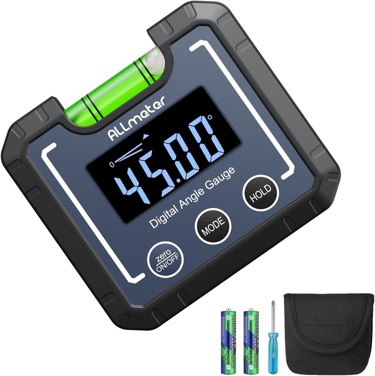 SnelShoppen - Digitale Hellingsmeter Magnetisch 0-360° Inclinometer met VA LCD-Achtergrondverlichting en v-Groef Basis - Professionele Hoekmeter Water