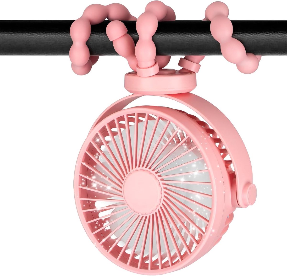 SnelShoppen - Kinderwagenventilator, stille batterij-aangedreven tafelventilator met 20 uur werktijd, 3 snelheden, 360° draaibaar voor slaapkamer, kan