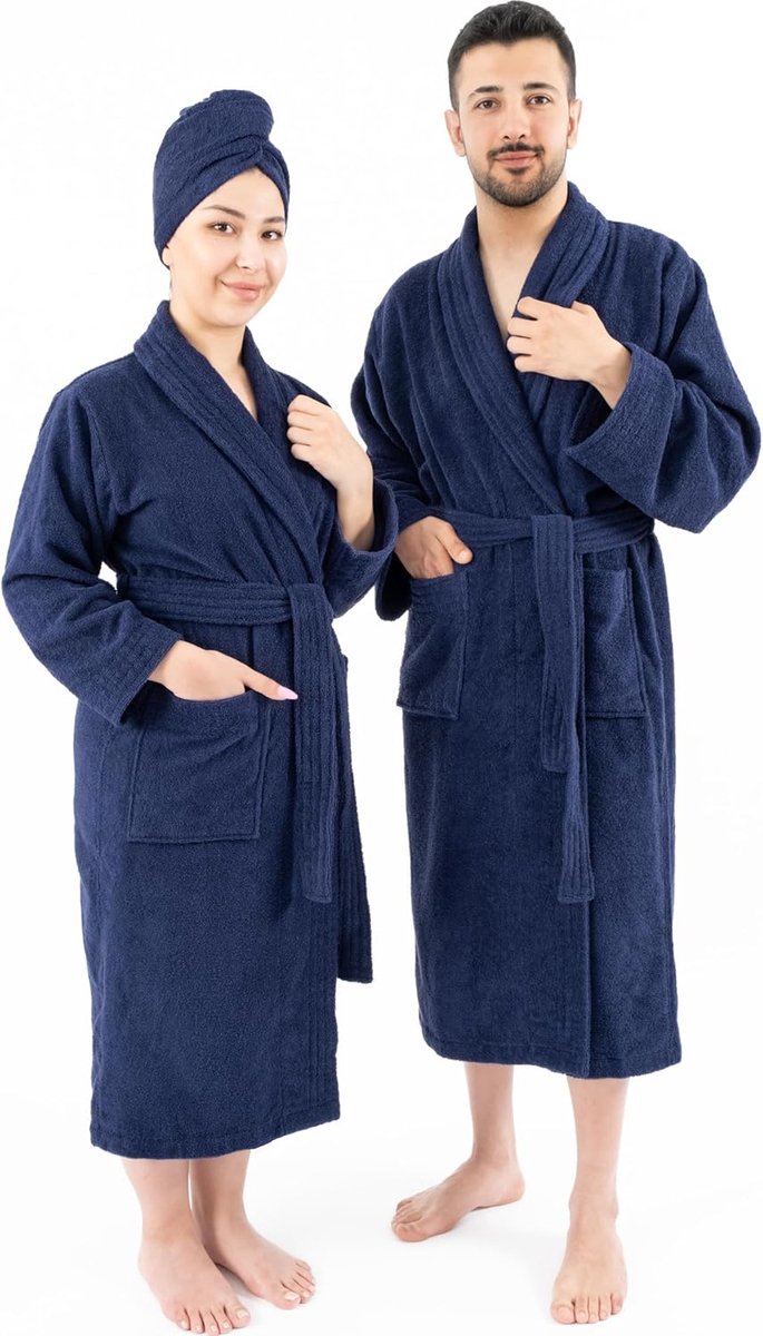 SnelShoppen - Dames Badjas 100% Katoen, 380 g/m², Zachte Badstof, Lange Badjas met Zakken, Perfect voor Thuis, Sauna, Loungewear en Spa