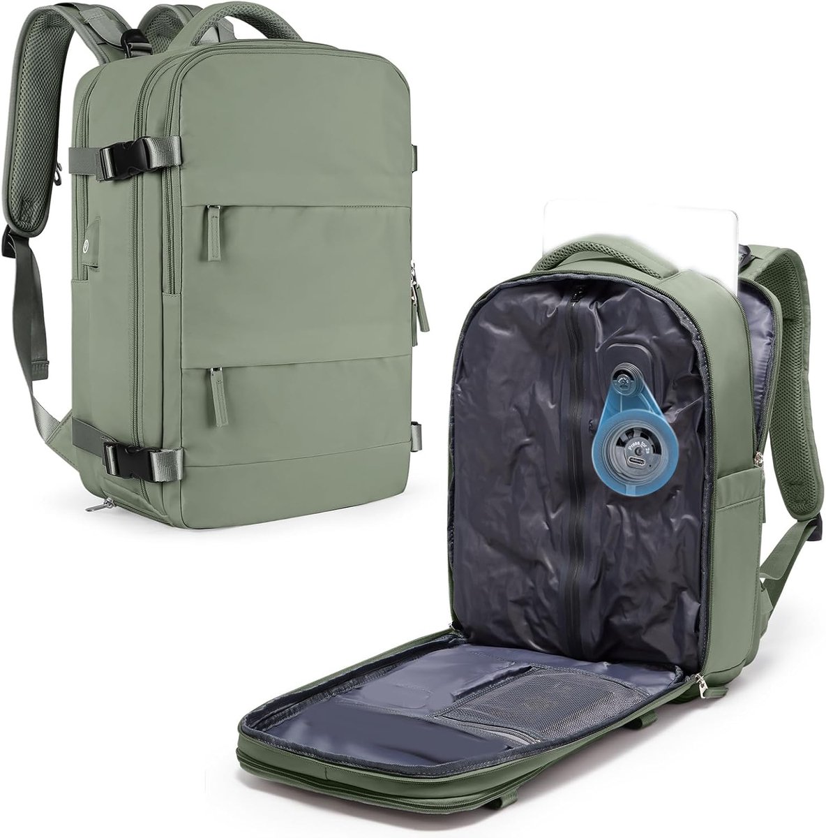 SnelShoppen - Vacuümrugzak Airbagrugzak Handbagage Vliegtuigen voor Dames en Heren - EasyJet/Ryanair Handbagage 45x36x20cm - Grijs Groen - Minimalisti