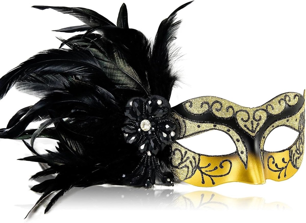 SnelShoppen - Venetiaans maskerademasker voor vrouwen met veren - Masker voor dames - Perfect voor Mardi Gras, kostuumfeest, en themafeesten - Elegant