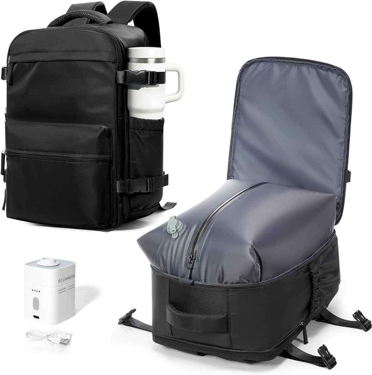SnelShoppen - Vacuüm Rugzak Handbagage Vliegtuig Tas met Pomp - Waterdichte Ryanair Dagrugzak 40x30x25 cm - Ideaal voor Reizen, Weekendjes Weg en Kamp