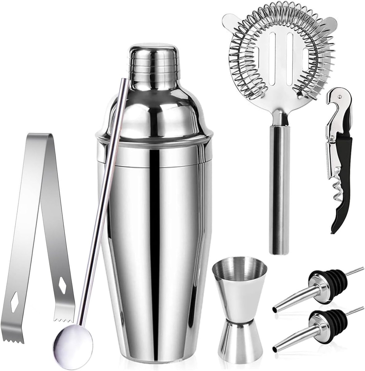 Thijox - 750ML Barman Cocktail Shaker Kit Professionele roestvrijstalen cocktailset, Bar Tool Cocktail Shaker Kit Set voor thuisbar, feest, bruiloft e