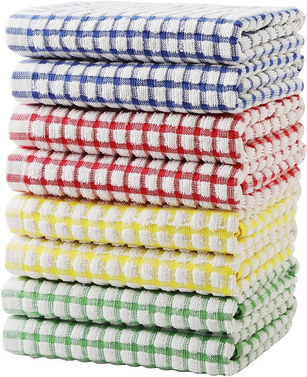 Thijox - Set van 8 Katoenen Theedoeken voor Keuken, Absorberende Keukendoeken 45x66 cm, Multi-kleur, Ideaal voor Drogen van Gerechten, Feest, Camping,