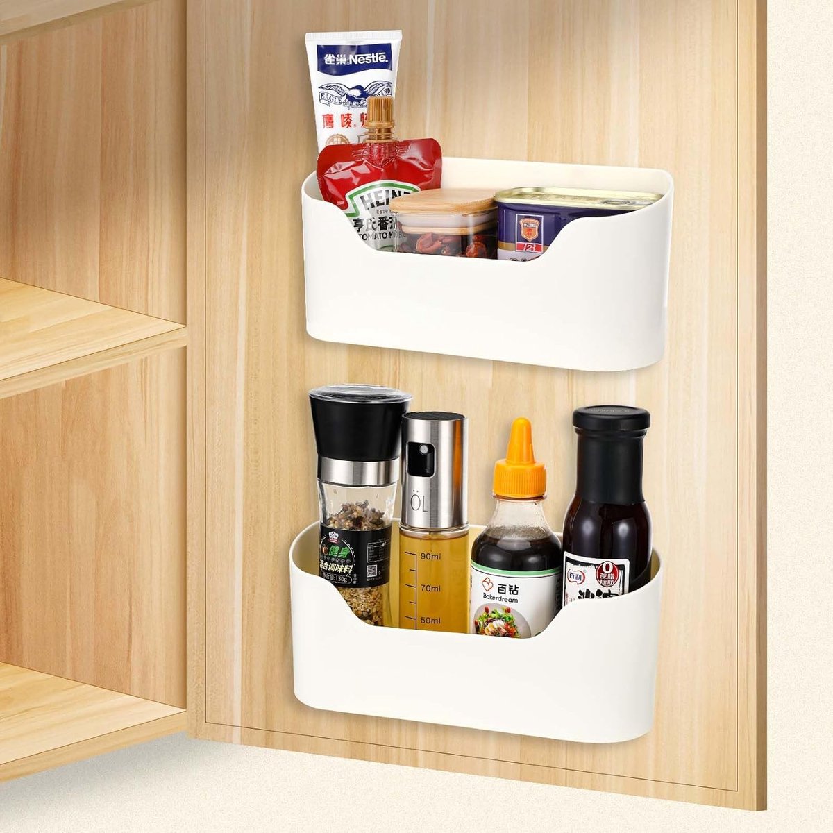 SnelShoppen - 2 Stuks Opbergdozen Keukenkastdeur - Zelfklevende Wandmontage Organizer voor