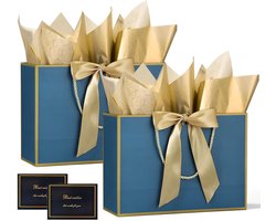 Thijox - BBLIKE Cadeauzakjes voor Cadeaus, 2ST Medium Papieren Cadeauzakje met 2 Tissue Papieren en 2 Kaarten, 28x20x10CM Gepersonaliseerde Cadeauzakj