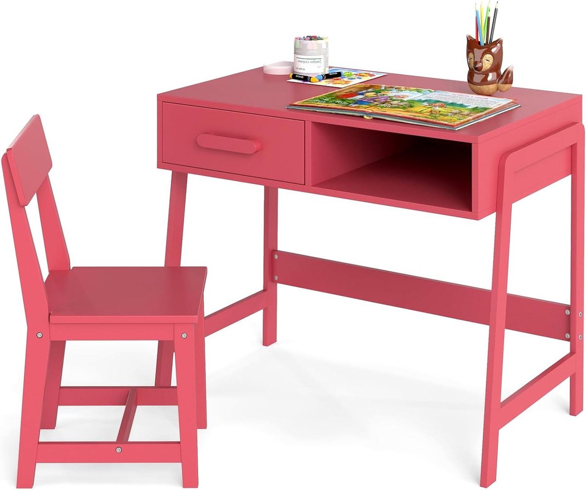 Kinderbureau met stoel - Bureau set - Studeren en spelen - Massief houten poten