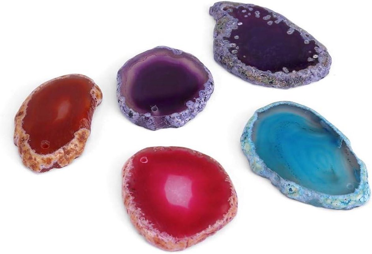 Agate Schijven - Natuurlijke Plakjes - DIY Decoratie - Unieke Vormen - 5 Stuks - Multicolor