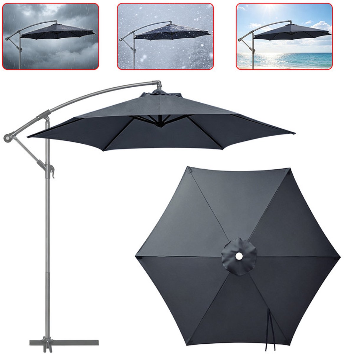 Vervangend doek voor parasols met 6 baleinen – Waterdicht doek – Groot parasoldoek voor buiten – Vervangend doek voor terras-, middenmast- en zweefparasols – Vervangende zonwering – Geschikt voor markt- en terrasparasols – Diameter 300 cm