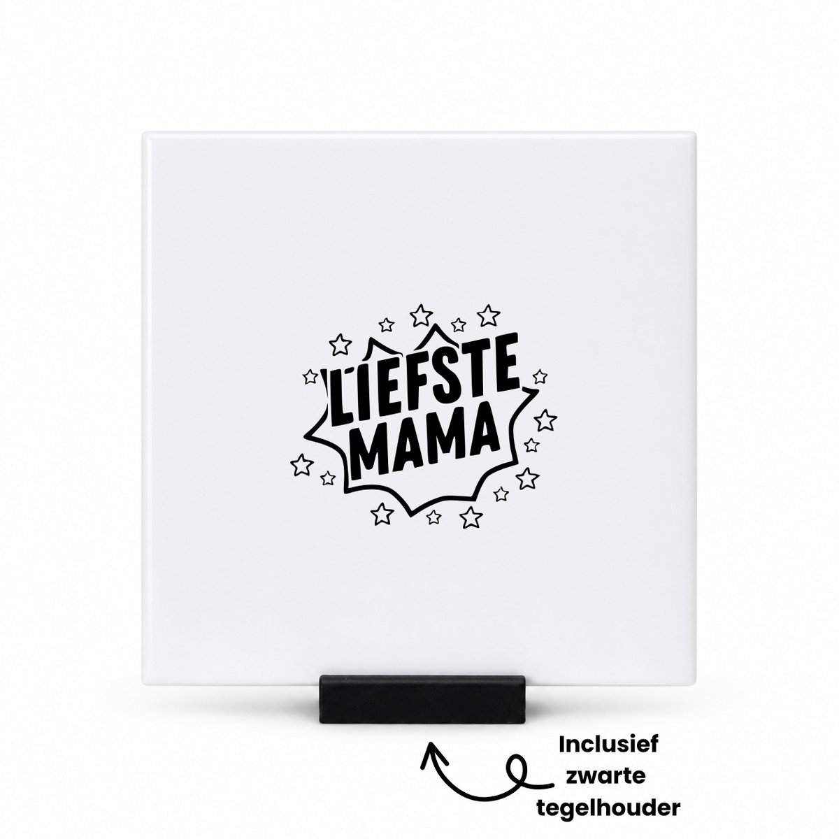 Hacebo Liefste mama tegeltje met tegelhouder - Mama - Familie - tegeltjes met tekst - Moederdag - Cadeau - spreuktegels - 10.8x10.8 CM Wit