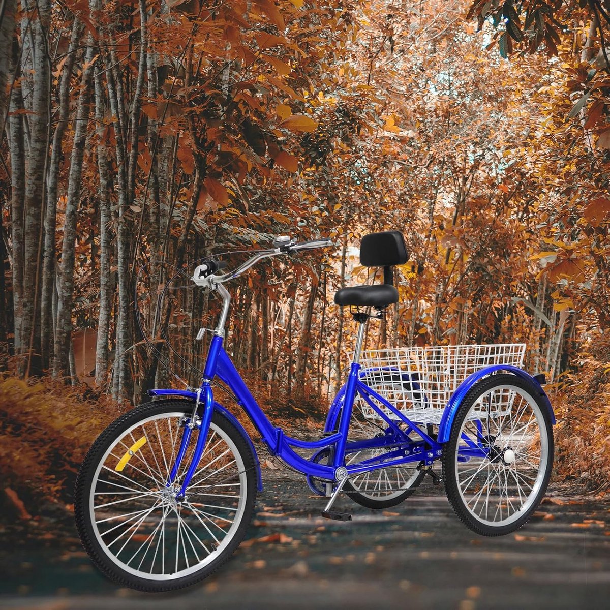 Driewieler Volwassenen - Grote fiets - Boodschappen doen - Opvouwbaar design - 24 inch - Blauw