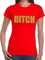 BITCH gouden glitter tekst t-shirt rood dames - dames shirt BITCH S