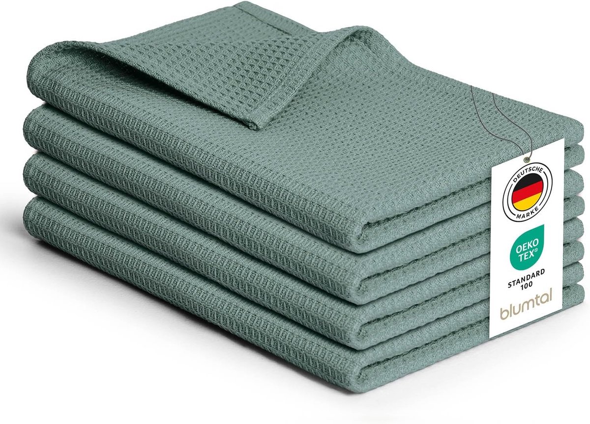 SnelShoppen - Set van 4 Keukenhanddoeken 50x70cm - 100% Katoen Wafelstructuur - Absorberende Theedoeken in Groen - Wasbaar tot 60°C - Ideaal voor Keuk