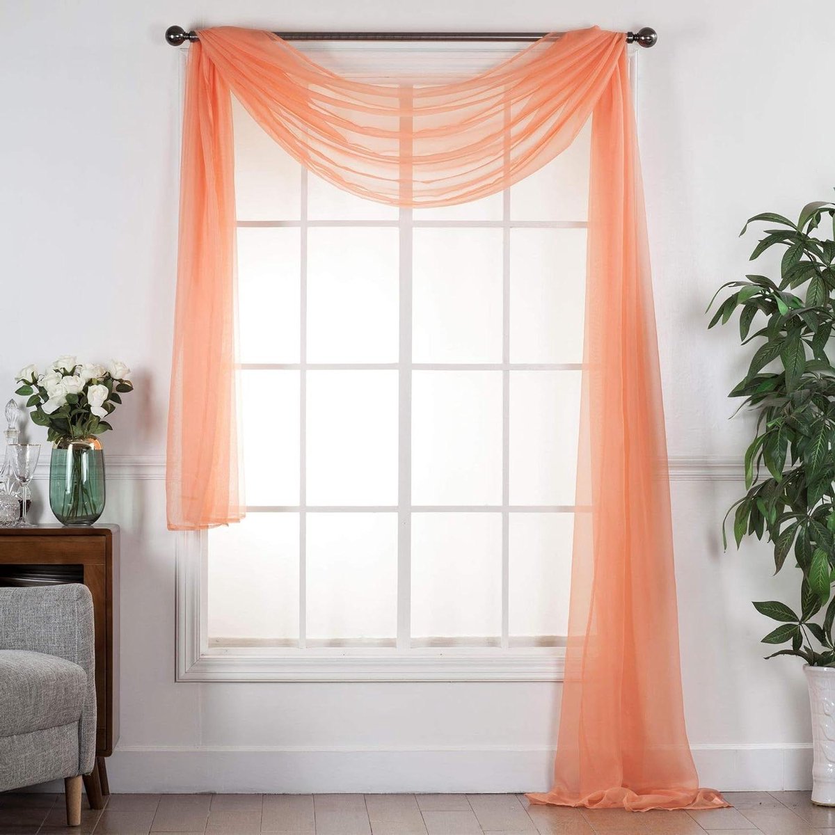 Transparante voile sjaal - Decoratiestof raam - Ruimte decoreren - Elegante sierlijke look - 54 x 216 inch - Zalm