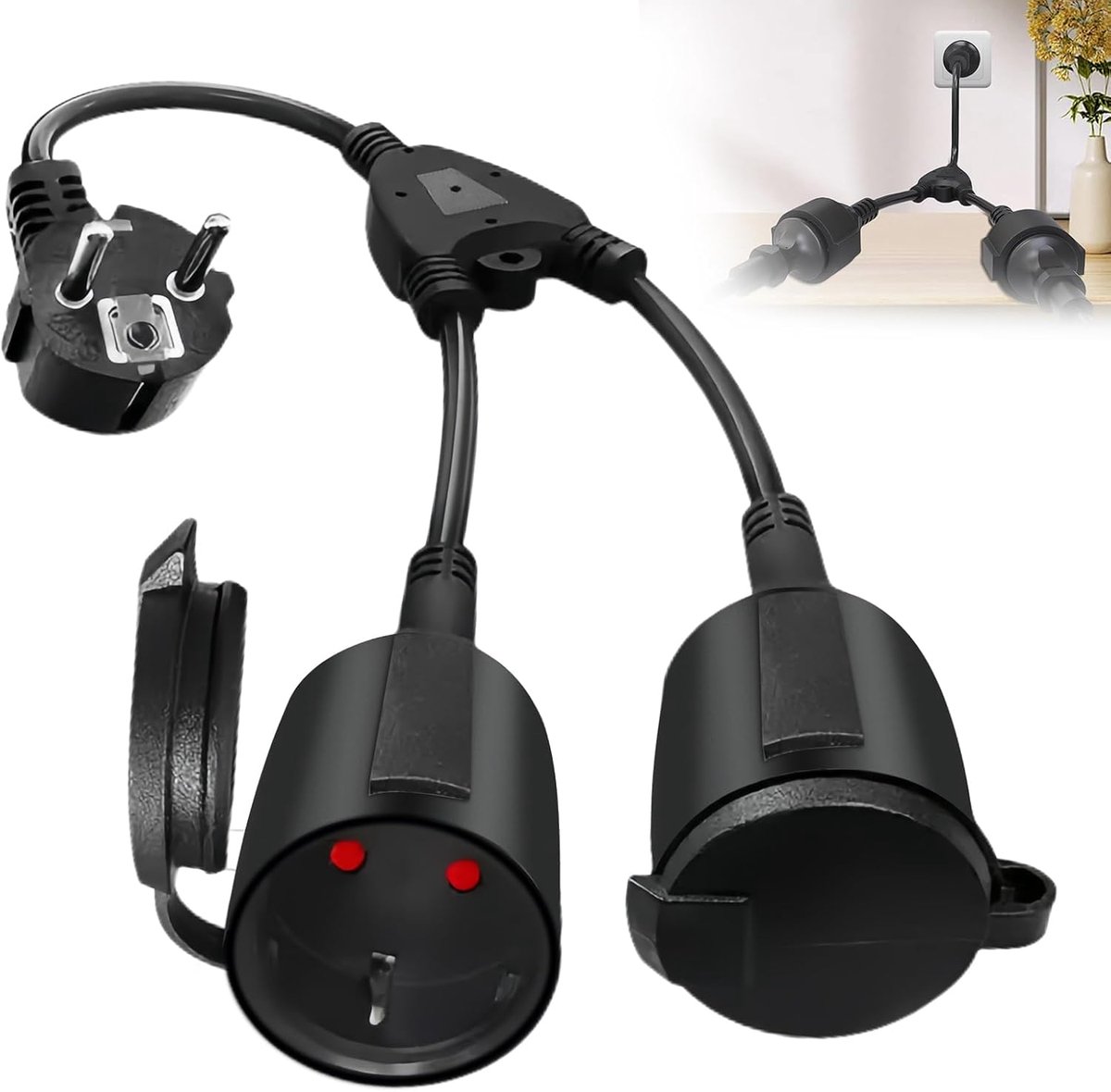 SnelShoppen - Dubbele Stekkerdoos met 2x Schuko Aansluitingen, Waterdicht IP44, Verlengsnoer voor Binnen en Buiten, 1.5 mm², 16 A/250 V, Ideaal voor T