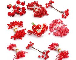 Kunstbloem Meeldraden - Nep Bloem Pistils - Handwerk Decoratie - Dubbele Hoofden - 9 Stuks - Rood